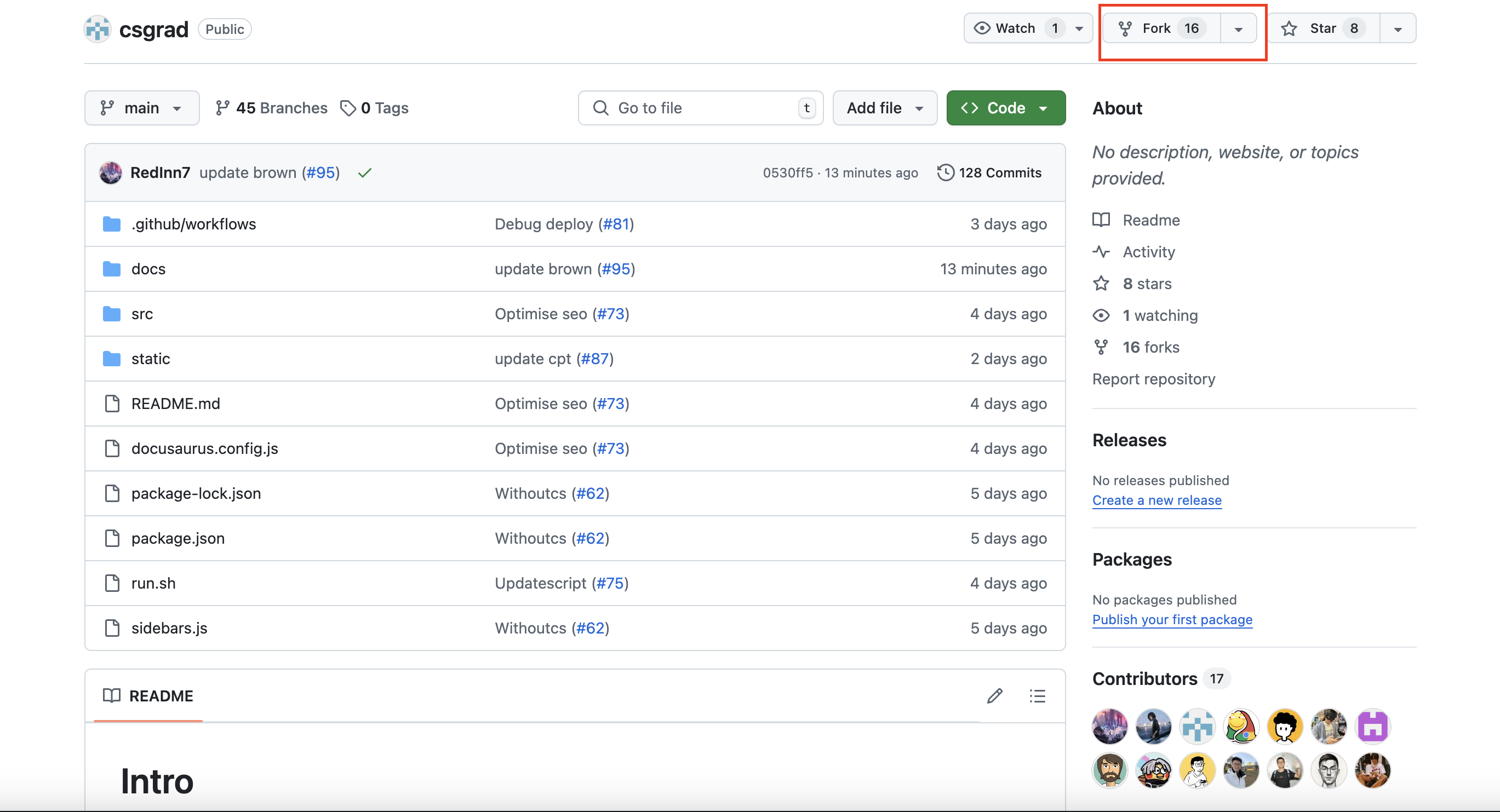 CS Grad GitHub repository fork button